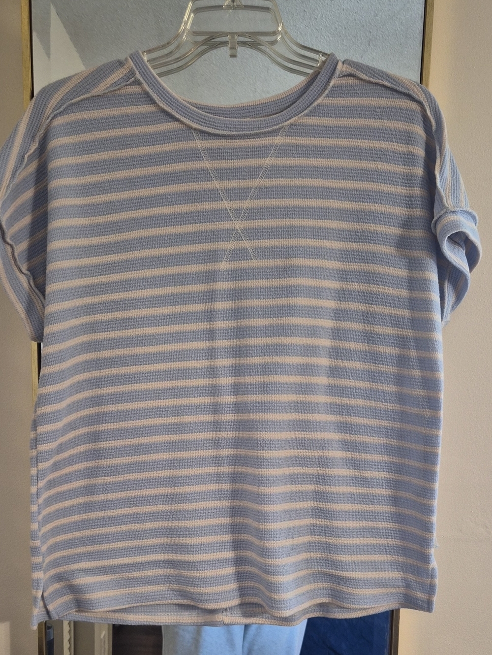 Lovely Melody Light Blue and White Striped Short Sleeve Knit Top